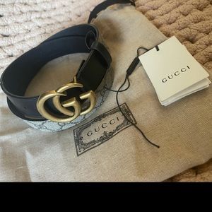 GG Marmont thin belt. Size 80. Beige and ebony/black leather
